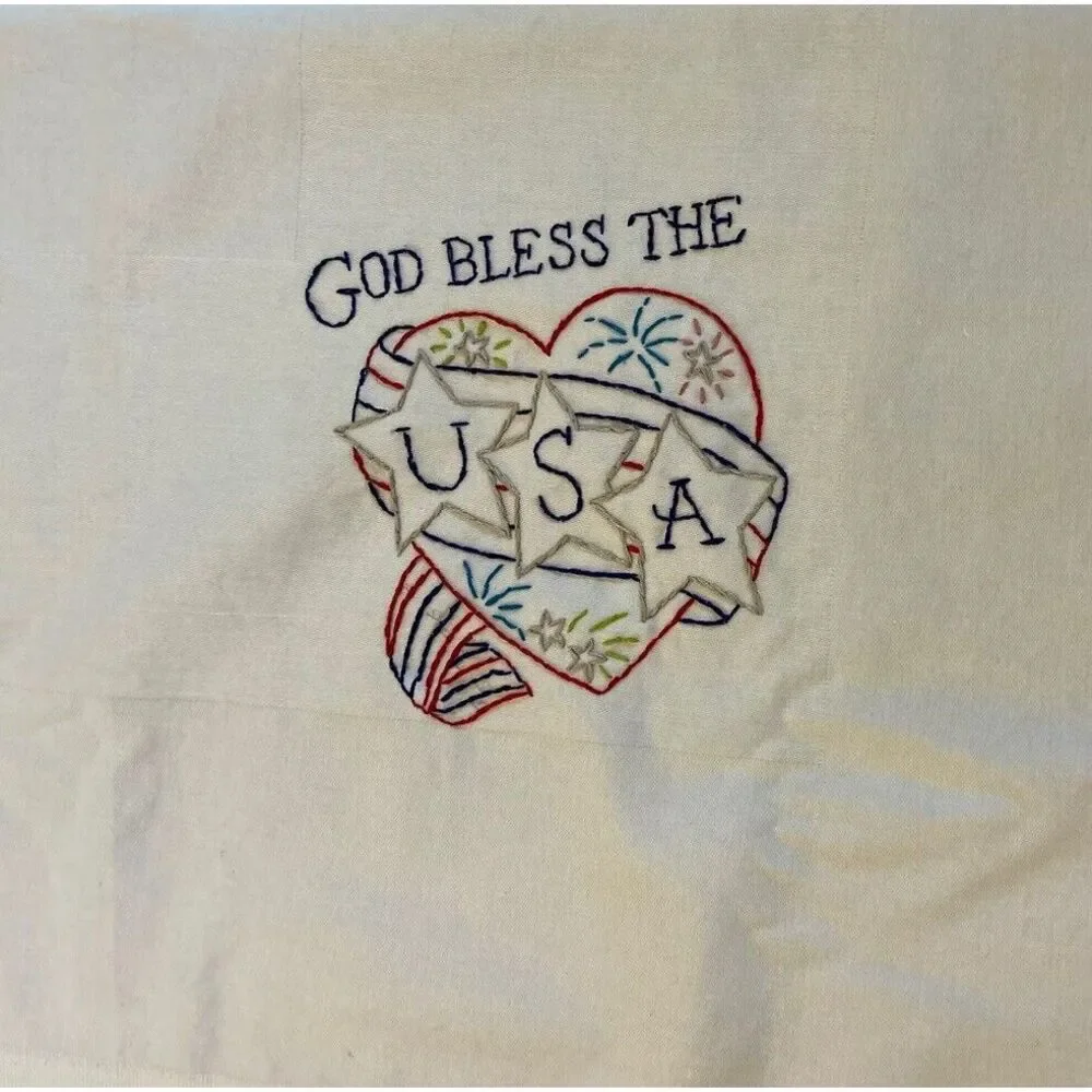 Handmade Cross Stitched Table Cloth‎ 60x63 America Theme Support Our Groups USA